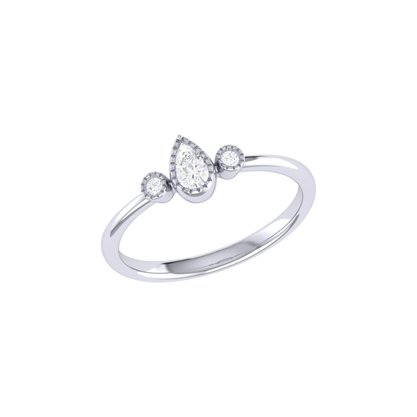 Pear Shaped Diamond Birthstone Ring In 14K White Gold
