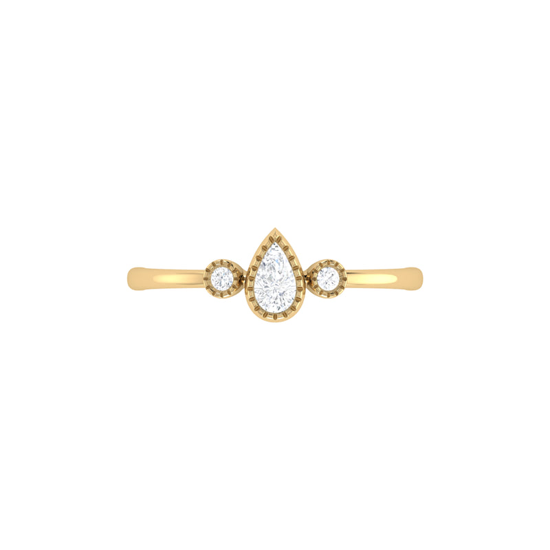 Pear Shaped Diamond Birthstone Ring In 14K Yellow Gold