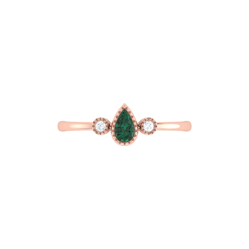 Pear Shaped Emerald & Diamond Birthstone Ring In 14K Rose Gold