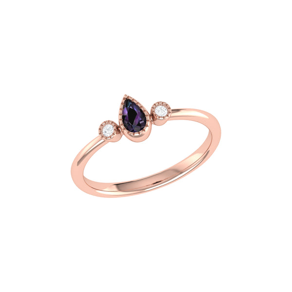 Pear Shaped Alexandrite & Diamond Birthstone Ring In 14K Rose Gold