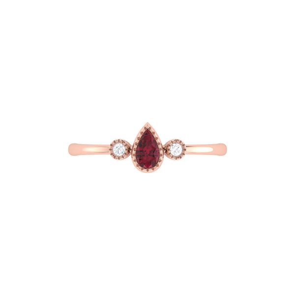 Pear Shaped Ruby & Diamond Birthstone Ring In 14K Rose Gold