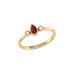 Pear Shaped Ruby & Diamond Birthstone Ring In 14K Yellow Gold