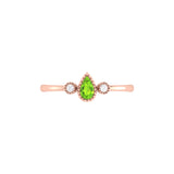 Pear Shaped Peridot & Diamond Birthstone Ring In 14K Rose Gold
