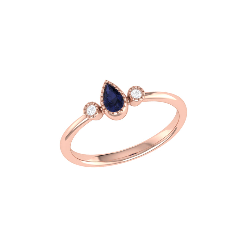 Pear Shaped Sapphire & Diamond Birthstone Ring In 14K Rose Gold