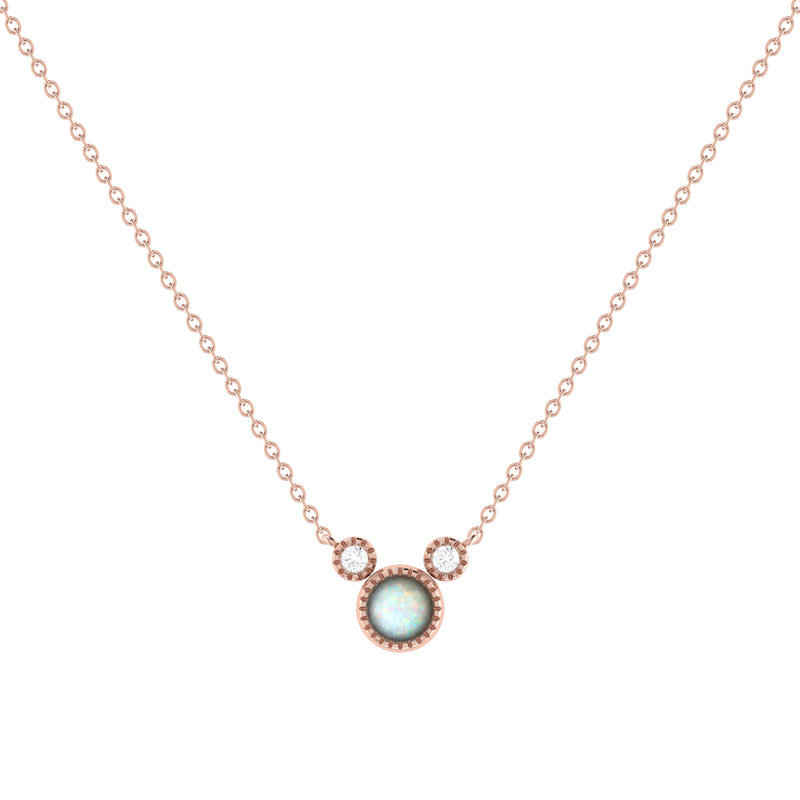 Round Cut Opal & Diamond Birthstone Necklace In 14K Rose Gold