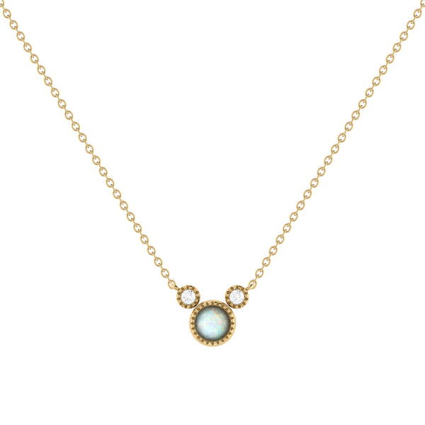 Round Cut Opal & Diamond Birthstone Necklace In 14K Yellow Gold