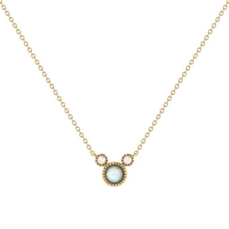 Round Cut Opal & Diamond Birthstone Necklace In 14K Yellow Gold