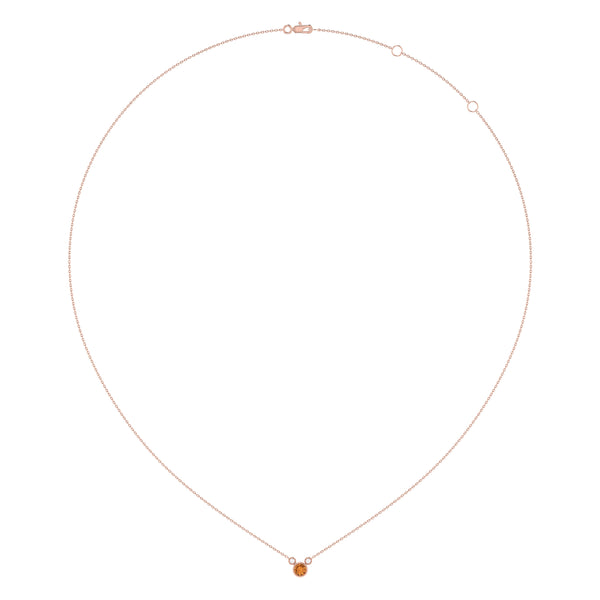 Round Cut Citrine & Diamond Birthstone Necklace In 14K Rose Gold