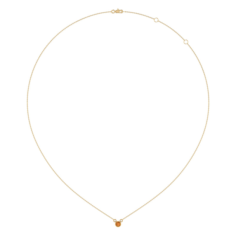 Round Cut Citrine & Diamond Birthstone Necklace In 14K Yellow Gold