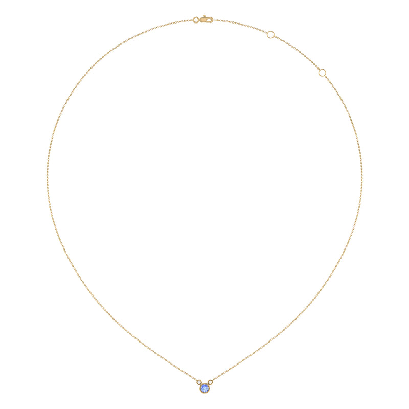 Round Cut Tanzanite & Diamond Birthstone Necklace In 14K Yellow Gold