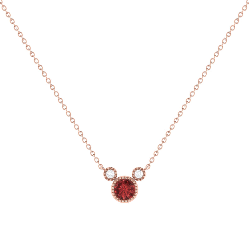 Round Cut Garnet & Diamond Birthstone Necklace In 14K Rose Gold