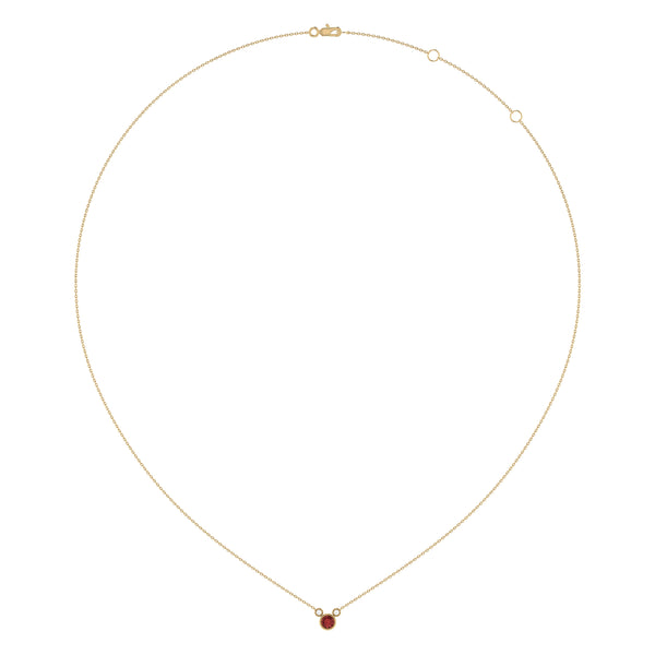 Round Cut Garnet & Diamond Birthstone Necklace In 14K Yellow Gold