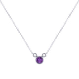 Round Cut Amethyst & Diamond Birthstone Necklace In 14K White Gold
