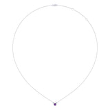 Round Cut Amethyst & Diamond Birthstone Necklace In 14K White Gold