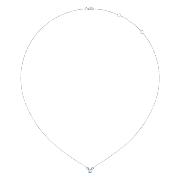 Round Cut Aquamarine & Diamond Birthstone Necklace In 14K White Gold