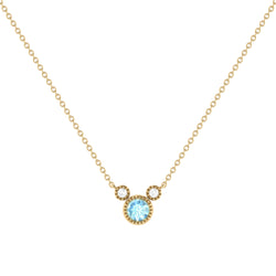 Round Cut Aquamarine & Diamond Birthstone Necklace In 14K Yellow Gold