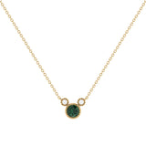 Round Cut Emerald & Diamond Birthstone Necklace In 14K Yellow Gold
