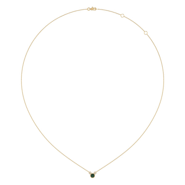 Round Cut Emerald & Diamond Birthstone Necklace In 14K Yellow Gold