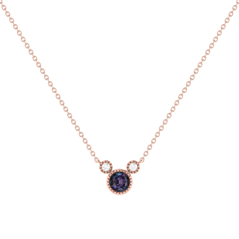 Round Cut Alexandrite & Diamond Birthstone Necklace In 14K Rose Gold