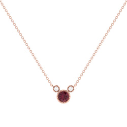 Round Cut Ruby & Diamond Birthstone Necklace In 14K Rose Gold