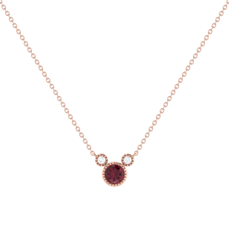 Round Cut Ruby & Diamond Birthstone Necklace In 14K Rose Gold