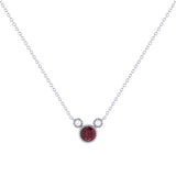 Round Cut Ruby & Diamond Birthstone Necklace In 14K White Gold