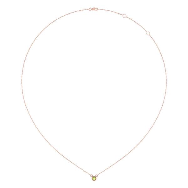Round Cut Peridot & Diamond Birthstone Necklace In 14K Rose Gold