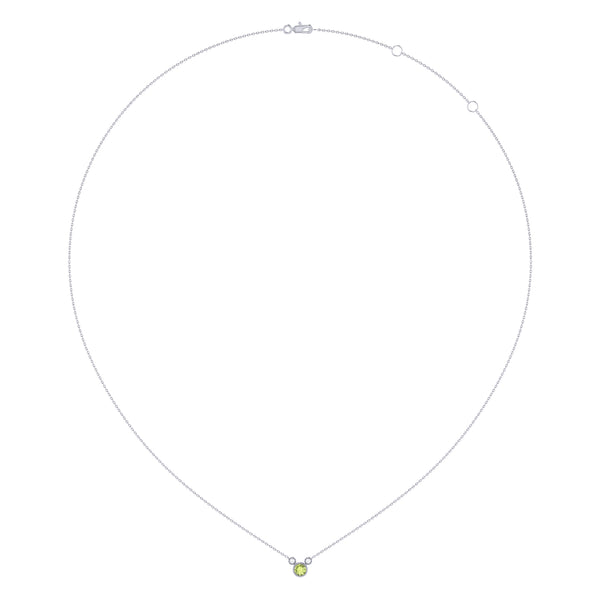 Round Cut Peridot & Diamond Birthstone Necklace In 14K White Gold