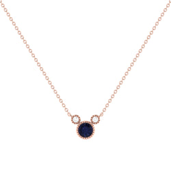 Round Cut Sapphire & Diamond Birthstone Necklace In 14K Rose Gold