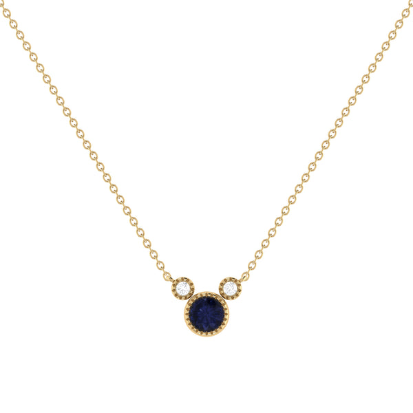 Round Cut Sapphire & Diamond Birthstone Necklace In 14K Yellow Gold
