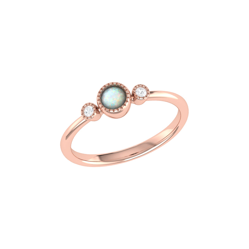Round Cut Opal & Diamond Birthstone Ring In 14K Rose Gold