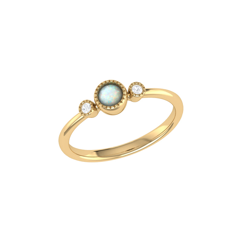 Round Cut Opal & Diamond Birthstone Ring In 14K Yellow Gold