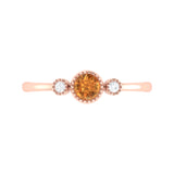 Round Cut Citrine & Diamond Birthstone Ring In 14K Rose Gold