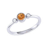 Round Cut Citrine & Diamond Birthstone Ring In 14K White Gold