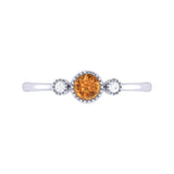 Round Cut Citrine & Diamond Birthstone Ring In 14K White Gold