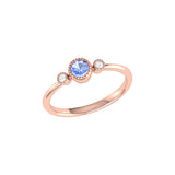 Round Cut Tanzanite & Diamond Birthstone Ring In 14K Rose Gold