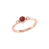 Round Cut Garnet & Diamond Birthstone Ring In 14K Rose Gold