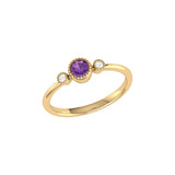 Round Cut Amethyst & Diamond Birthstone Ring in 14K Yellow Gold