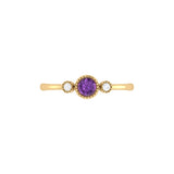 Round Cut Amethyst & Diamond Birthstone Ring in 14K Yellow Gold