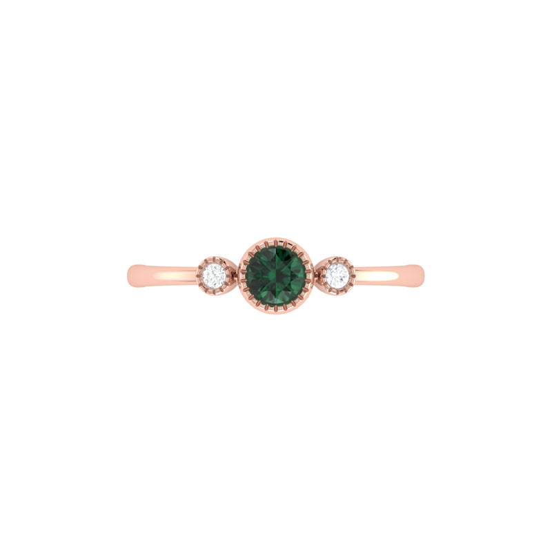 Round Cut Emerald & Diamond Birthstone Ring In 14K Rose Gold