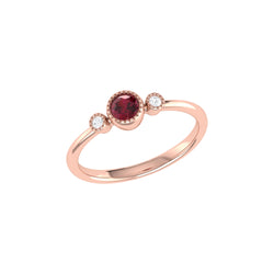 Round Cut Ruby & Diamond Birthstone Ring In 14K Rose Gold