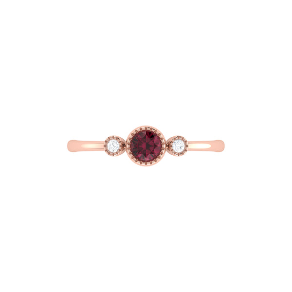 Round Cut Ruby & Diamond Birthstone Ring In 14K Rose Gold