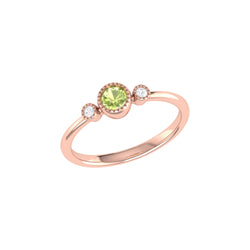 Round Cut Peridot & Diamond Birthstone Ring In 14K Rose Gold