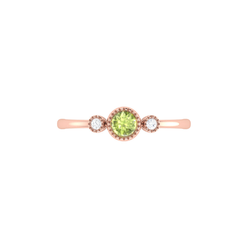 Round Cut Peridot & Diamond Birthstone Ring In 14K Rose Gold