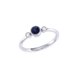 Round Cut Sapphire & Diamond Birthstone Ring In 14K White Gold
