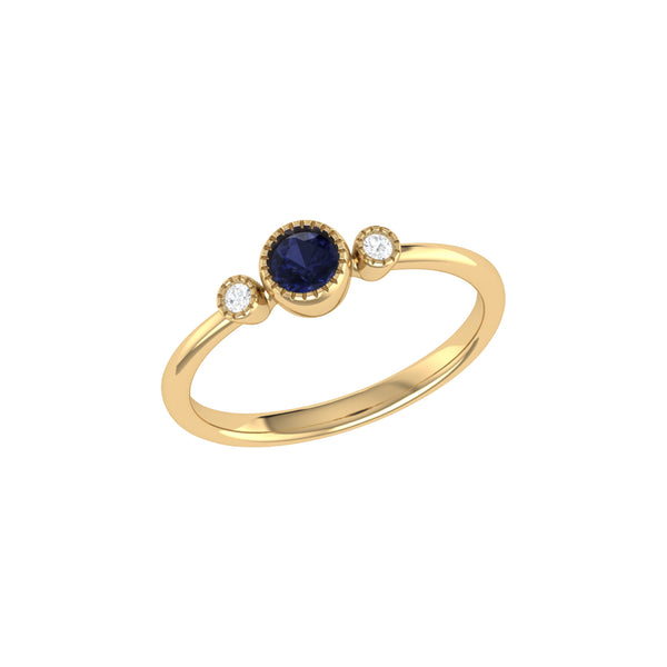 Round Cut Sapphire & Diamond Birthstone Ring In 14K Yellow Gold