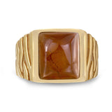 Cracked Agate Stone Signet Ring in Brown Rhodium & 14K Yellow Gold Plated Sterling Silver