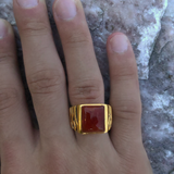 Cracked Agate Stone Signet Ring in Brown Rhodium & 14K Yellow Gold Plated Sterling Silver