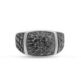Fossil Agate Stone Signet Ring in Black Rhodium Plated Sterling Silver