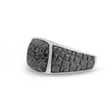 Fossil Agate Stone Signet Ring in Black Rhodium Plated Sterling Silver